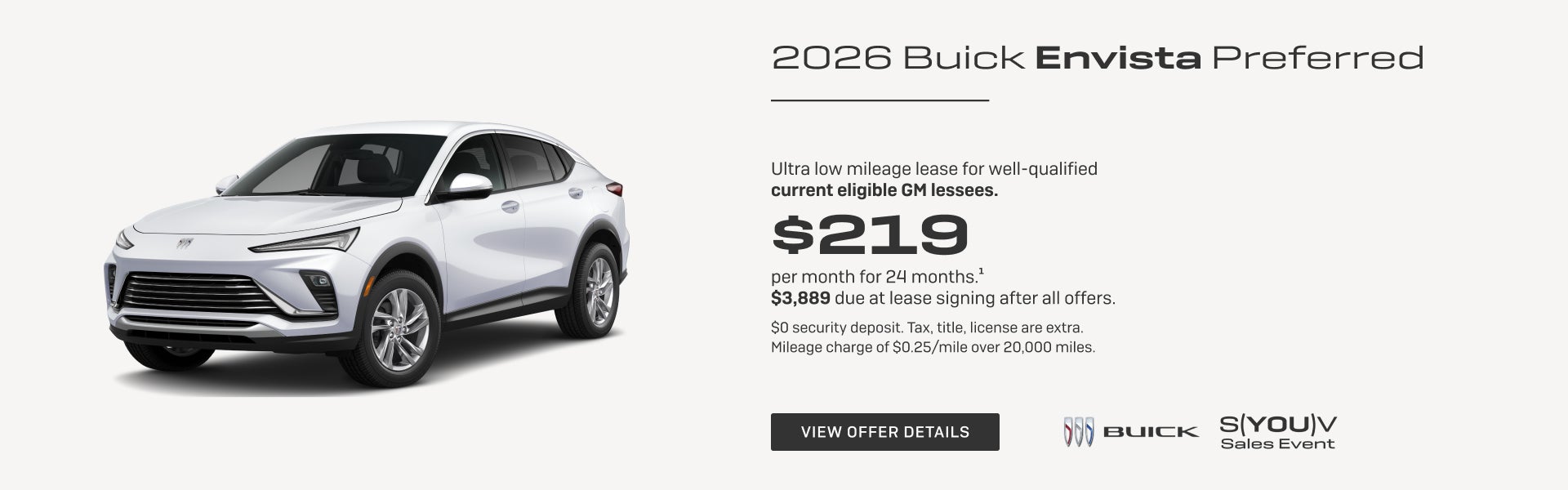 Ultra low mileage lease for well-qualified current eligible GM lessees.

$219 per month for 24 mo...