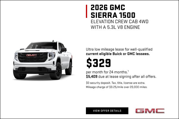 Ultra low mileage lease for well-qualified current eligible Buick or GMC lessees.

$299 per month...